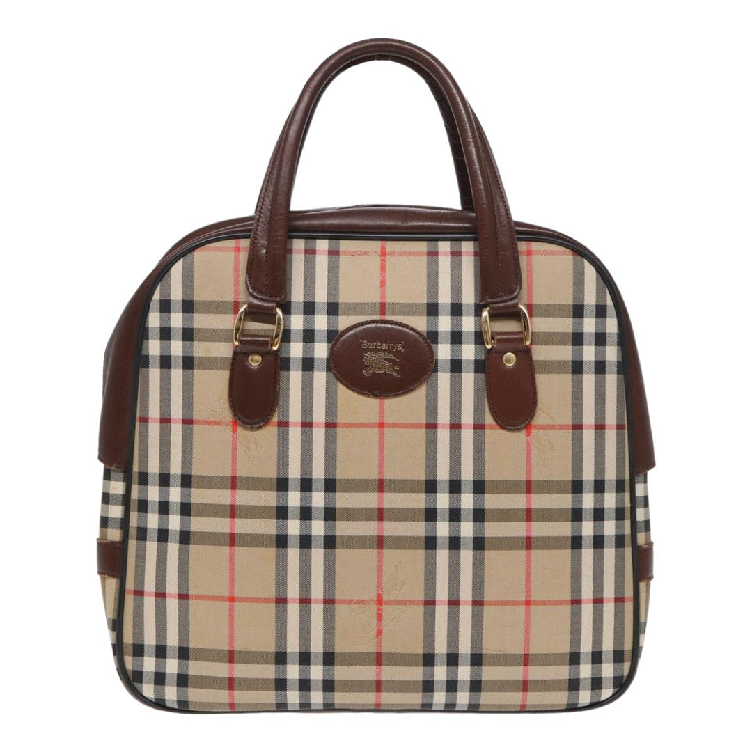 BurberrySs Nova Check Hand Bag Canvas Beige Auth bs16012