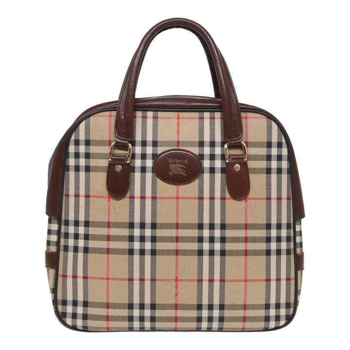 BurberrySs Nova Check Hand Bag Canvas Beige Auth bs16012