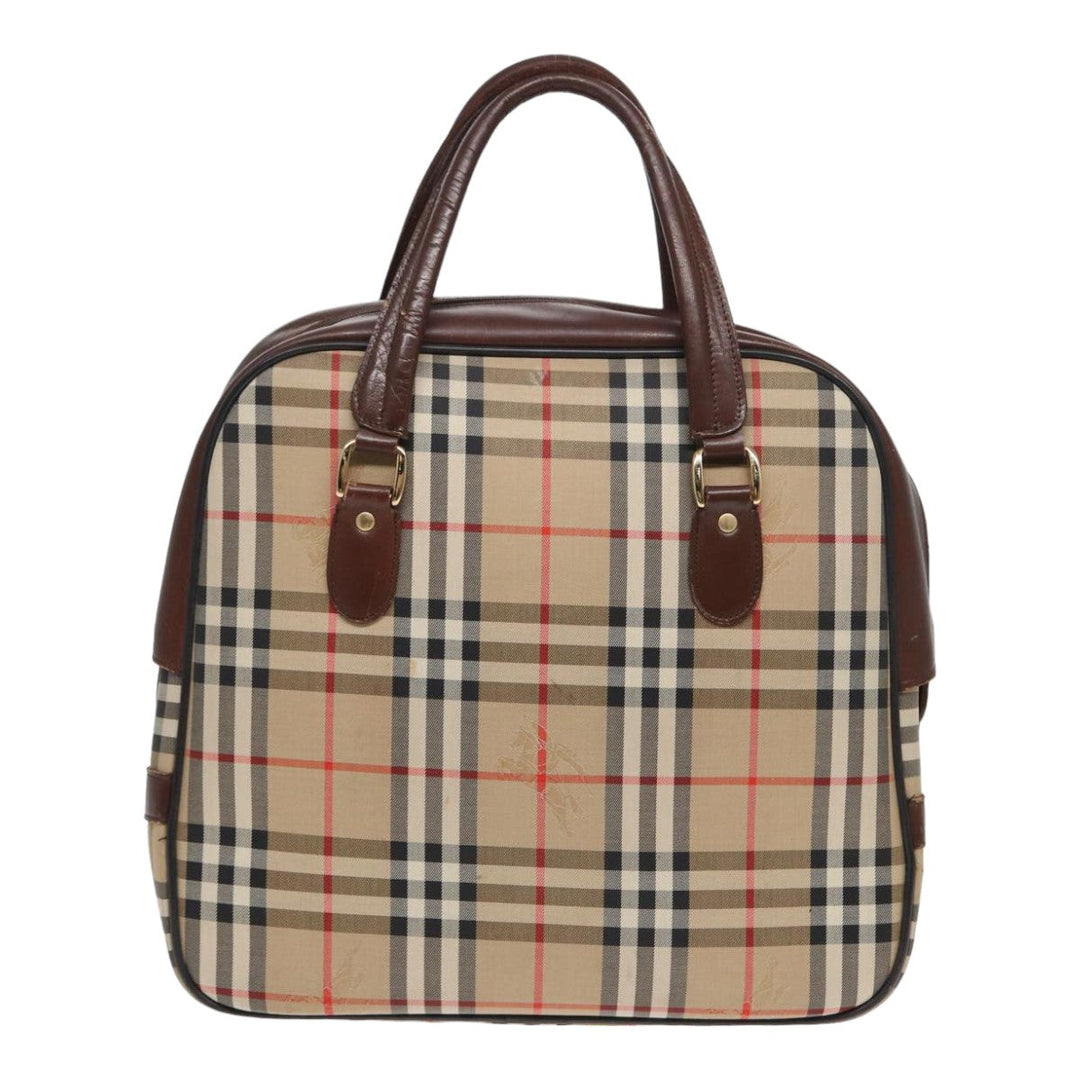 BurberrySs Nova Check Hand Bag Canvas Beige Auth bs16012