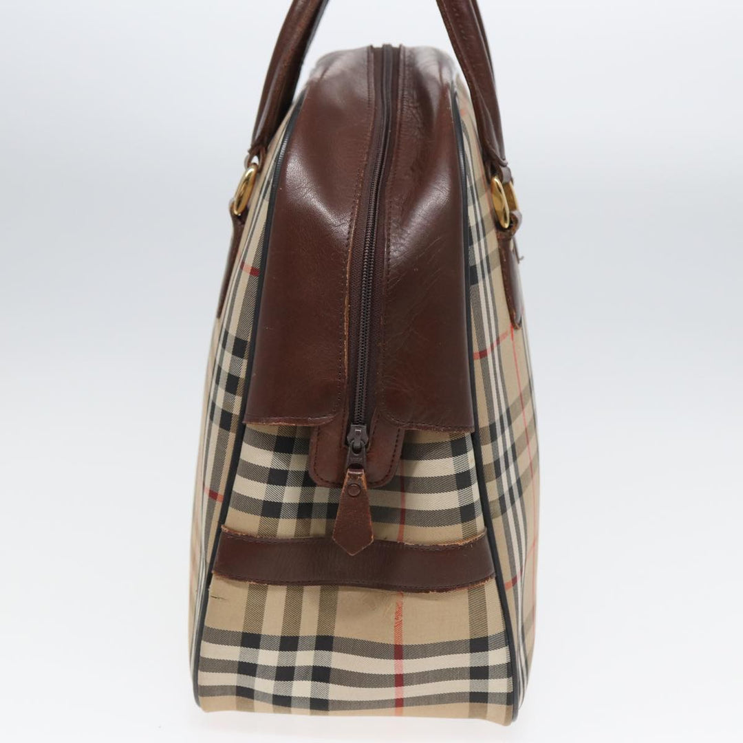 BurberrySs Nova Check Hand Bag Canvas Beige Auth bs16012