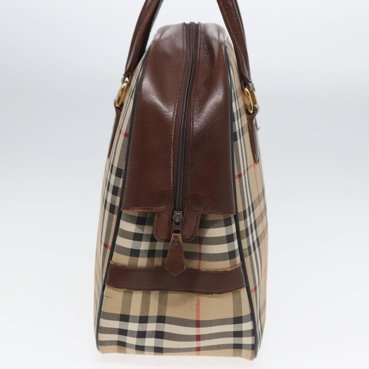 BurberrySs Nova Check Hand Bag Canvas Beige Auth bs16012