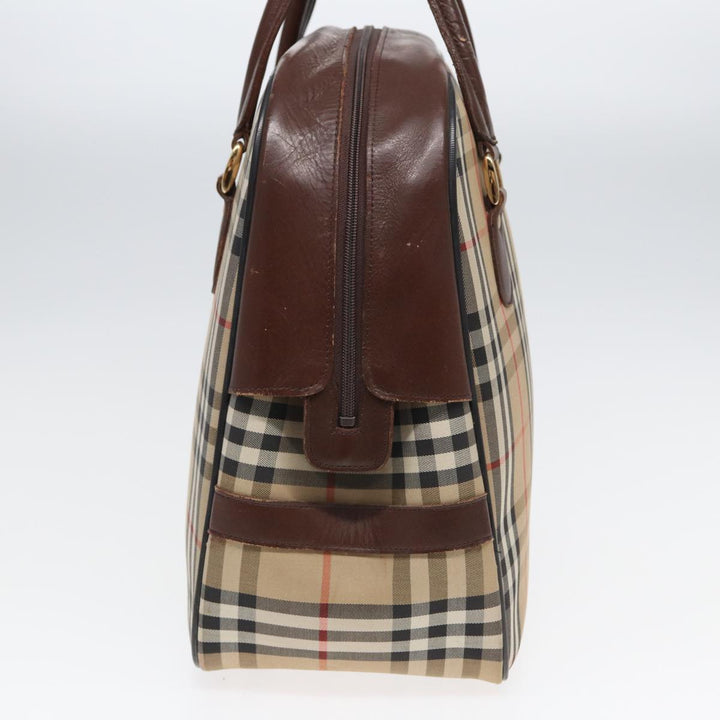 BurberrySs Nova Check Hand Bag Canvas Beige Auth bs16012