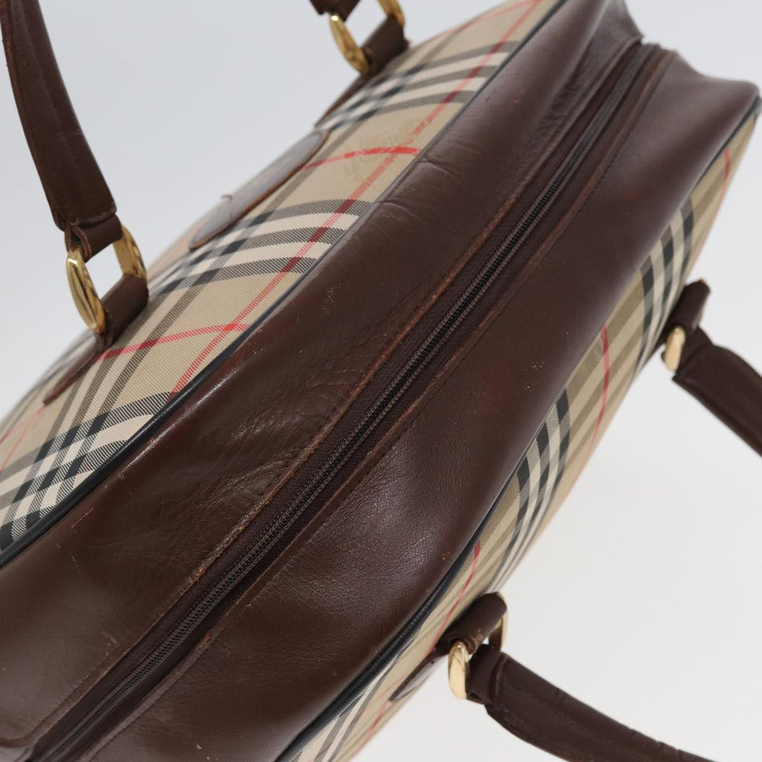 BurberrySs Nova Check Hand Bag Canvas Beige Auth bs16012