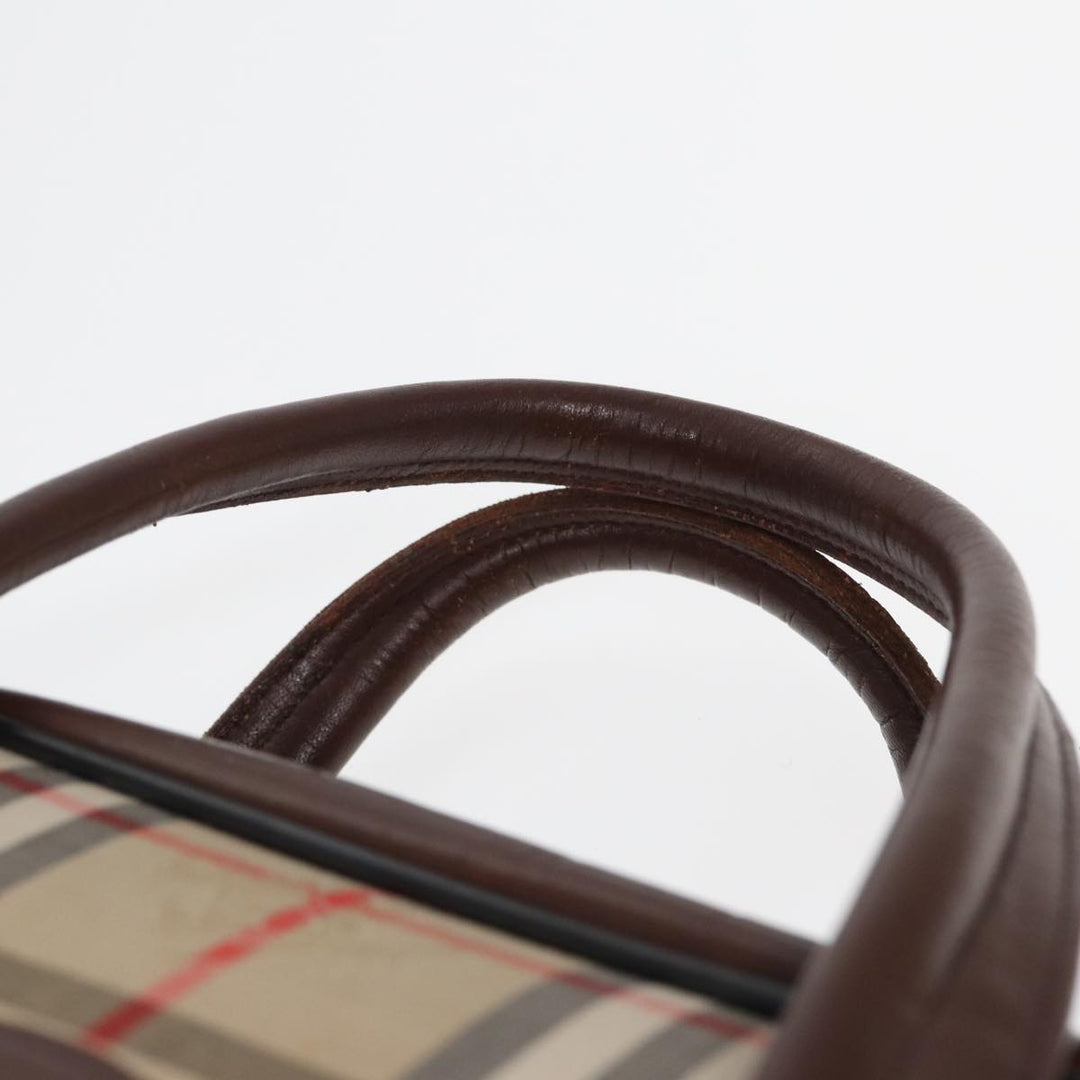 BurberrySs Nova Check Hand Bag Canvas Beige Auth bs16012
