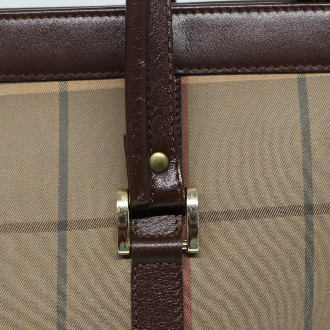 BurberrySs Nova Check Hand Bag Canvas Leather Beige Brown Auth bs16016