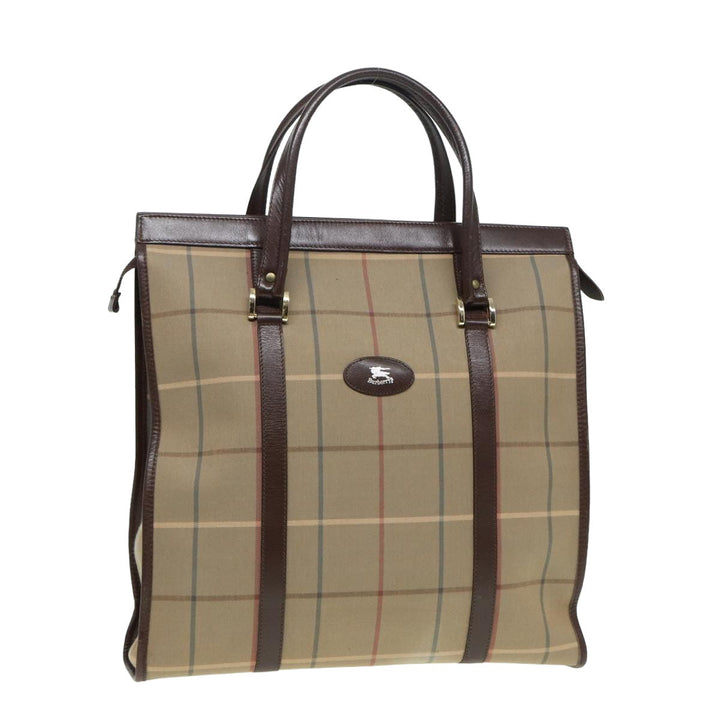 BurberrySs Nova Check Hand Bag Canvas Leather Beige Brown Auth bs16016