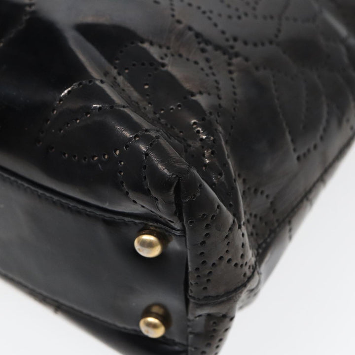 Chanel Camelia Tote Bag Enamel Black CC Auth bs16043