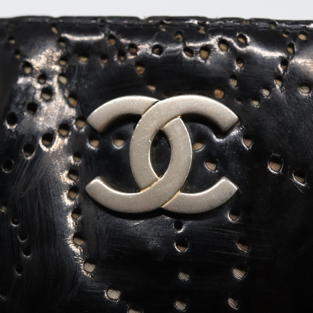 Chanel Camelia Tote Bag Enamel Black CC Auth bs16043