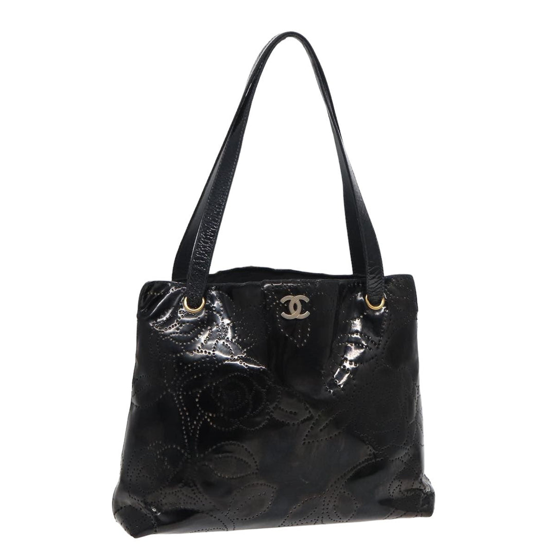 Chanel Camelia Tote Bag Enamel Black CC Auth bs16043