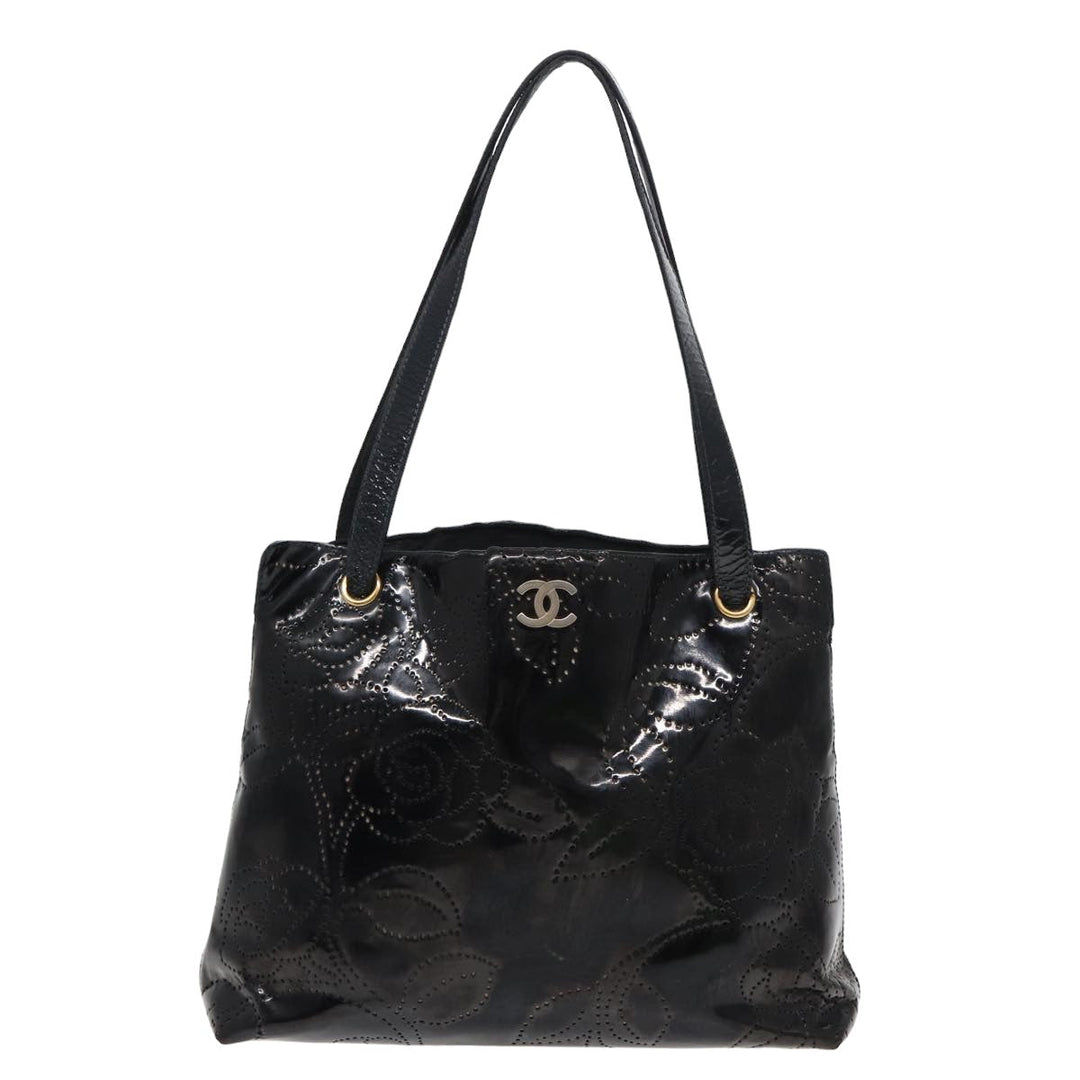 Chanel Camelia Tote Bag Enamel Black CC Auth bs16043