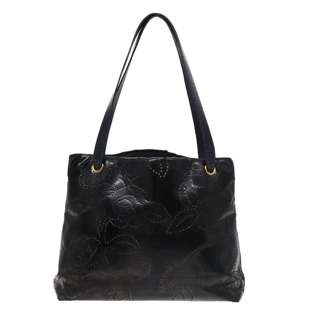 Chanel Camelia Tote Bag Enamel Black CC Auth bs16043