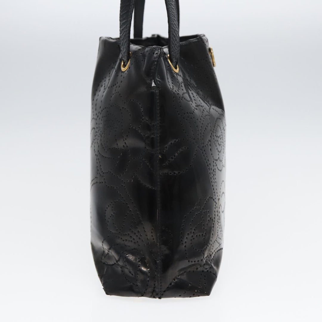Chanel Camelia Tote Bag Enamel Black CC Auth bs16043