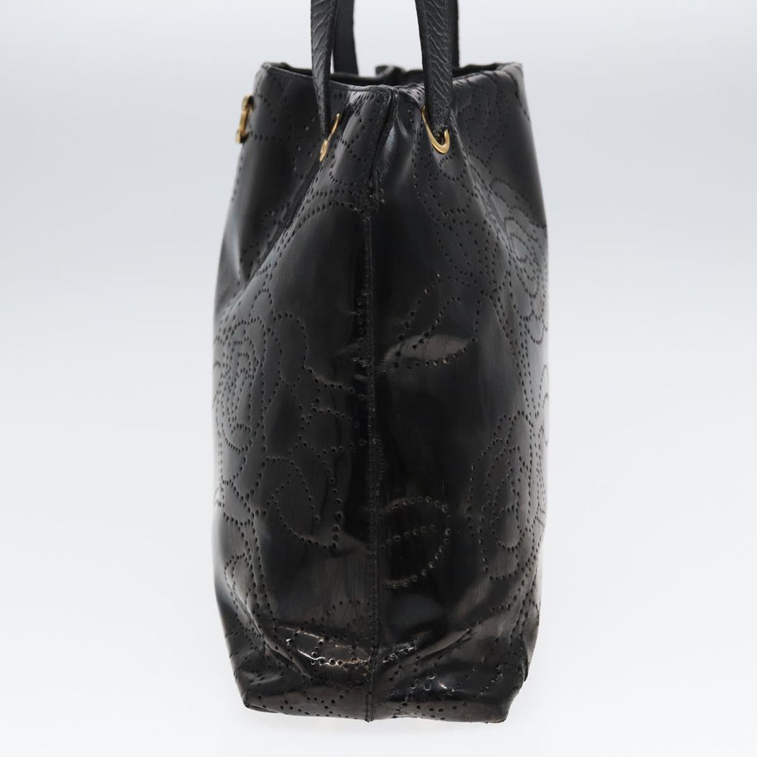 Chanel Camelia Tote Bag Enamel Black CC Auth bs16043