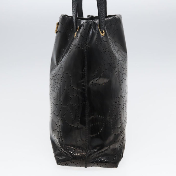 Chanel Camelia Tote Bag Enamel Black CC Auth bs16043