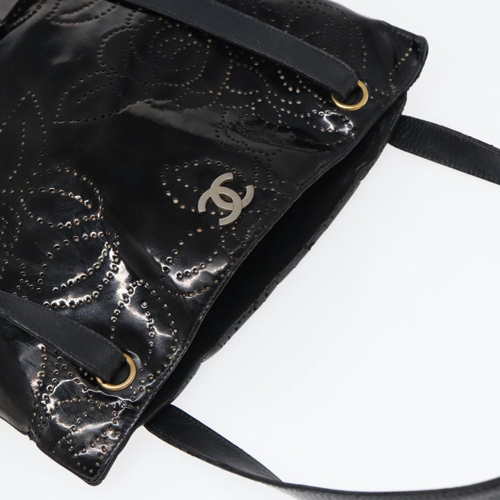 Chanel Camelia Tote Bag Enamel Black CC Auth bs16043