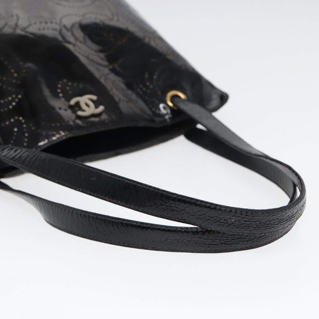 Chanel Camelia Tote Bag Enamel Black CC Auth bs16043