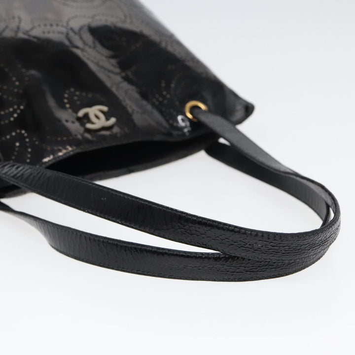 Chanel Camelia Tote Bag Enamel Black CC Auth bs16043
