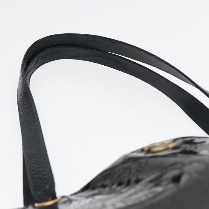 Chanel Camelia Tote Bag Enamel Black CC Auth bs16043