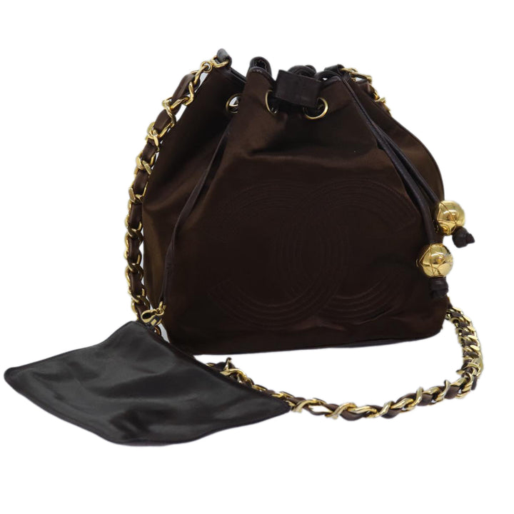 Top Quality Chanel COCO Mark Chain Shoulder Bag Satin Brown CC Auth bs16048