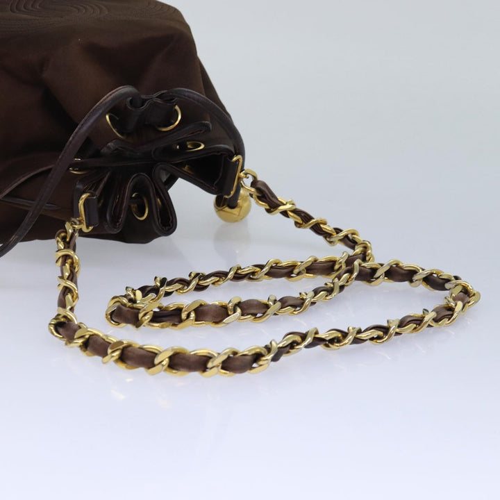 Top Quality Chanel COCO Mark Chain Shoulder Bag Satin Brown CC Auth bs16048