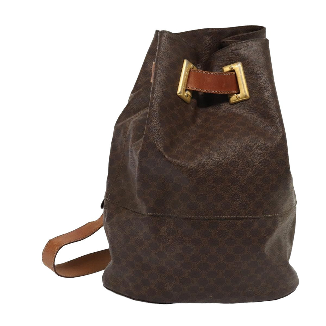 Celine Macadam Canvas Shoulder Bag PVC Leather Brown Auth bs16095
