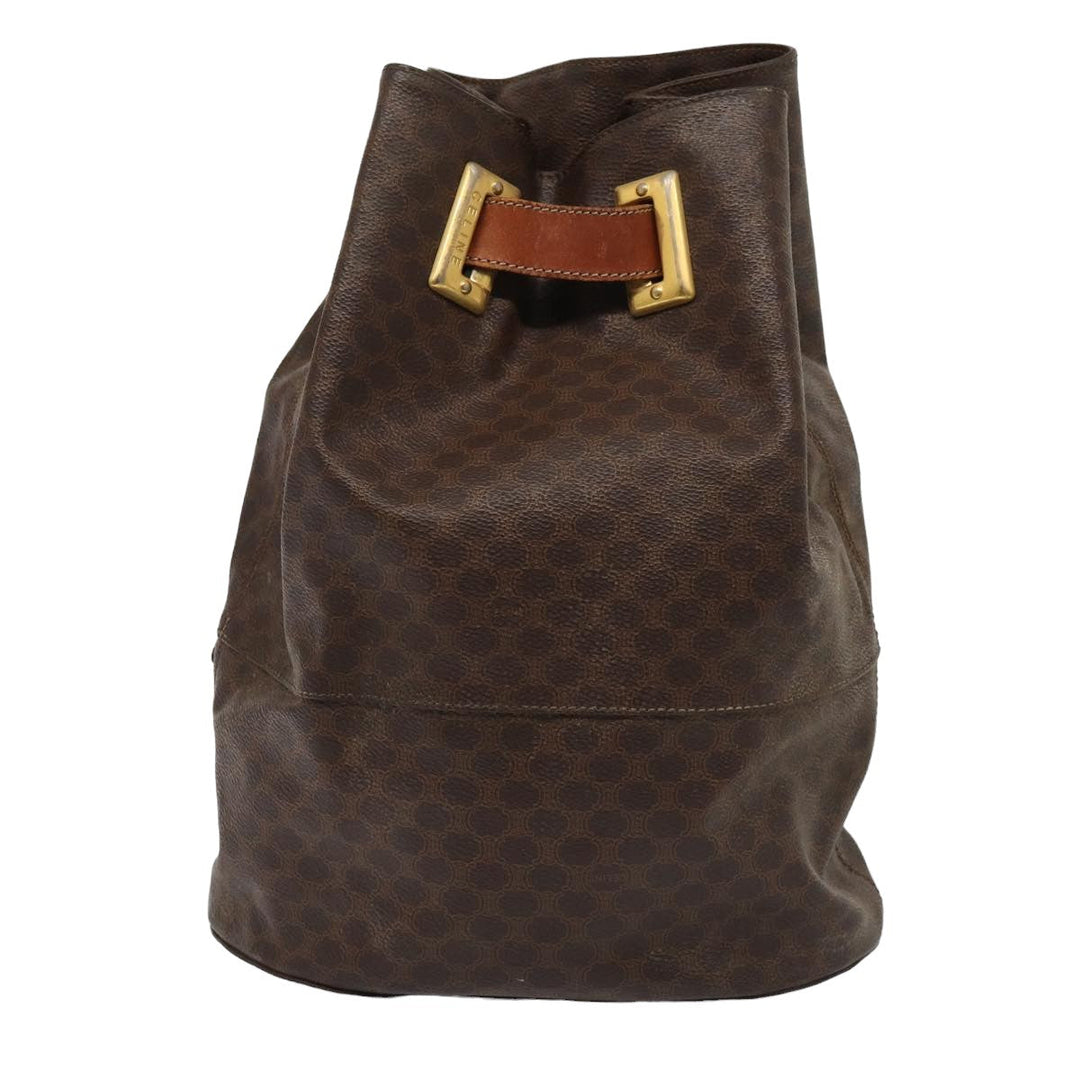 Celine Macadam Canvas Shoulder Bag PVC Leather Brown Auth bs16095