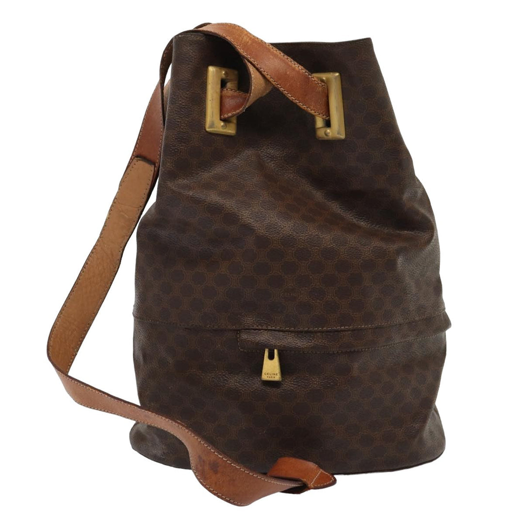Celine Macadam Canvas Shoulder Bag PVC Leather Brown Auth bs16095