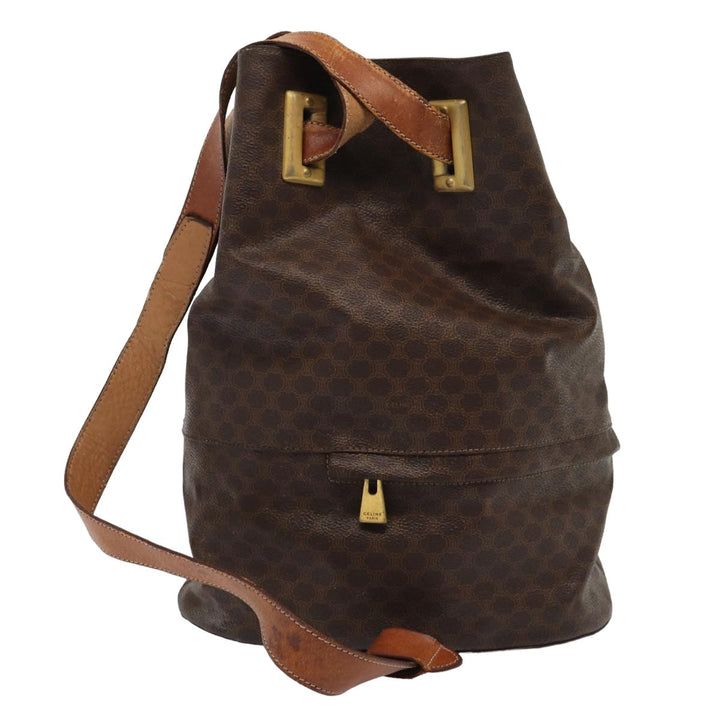 Celine Macadam Canvas Shoulder Bag PVC Leather Brown Auth bs16095