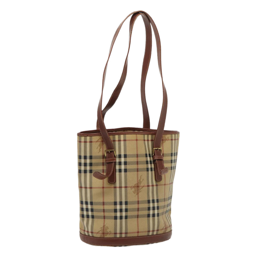 Burberry Nova Check Shoulder Bag PVC Leather Beige Auth bs16101