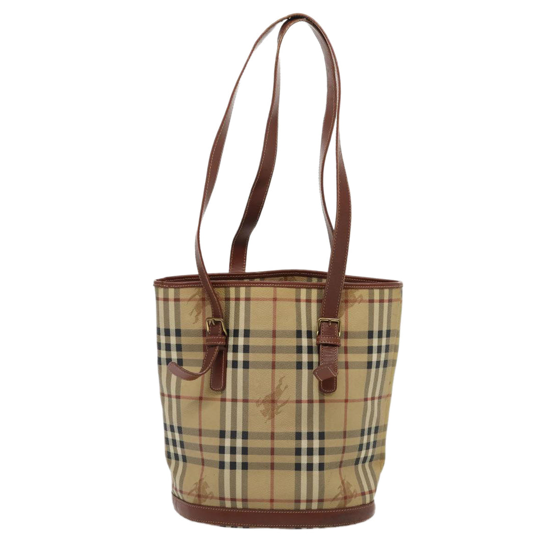 Burberry Nova Check Shoulder Bag PVC Leather Beige Auth bs16101