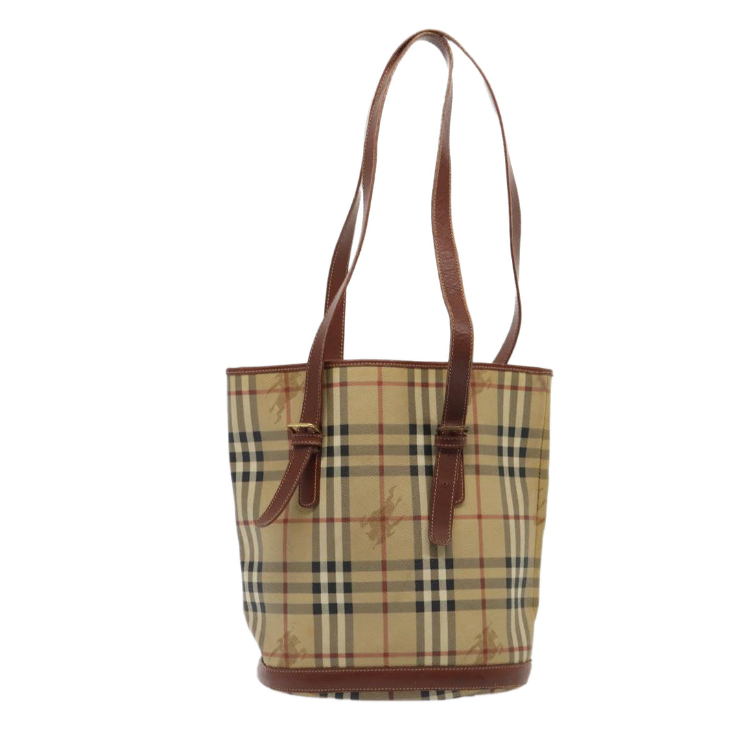 Burberry Nova Check Shoulder Bag PVC Leather Beige Auth bs16101
