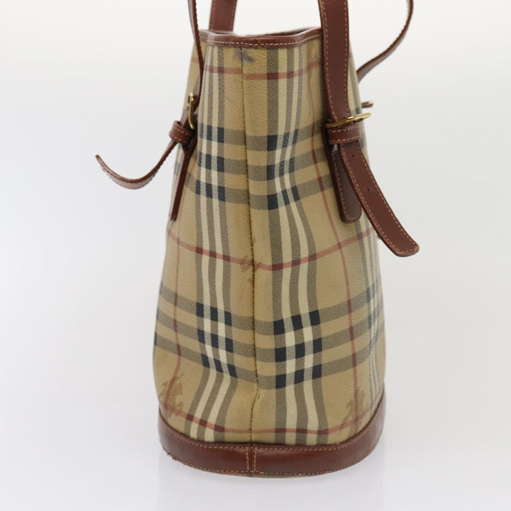 Burberry Nova Check Shoulder Bag PVC Leather Beige Auth bs16101