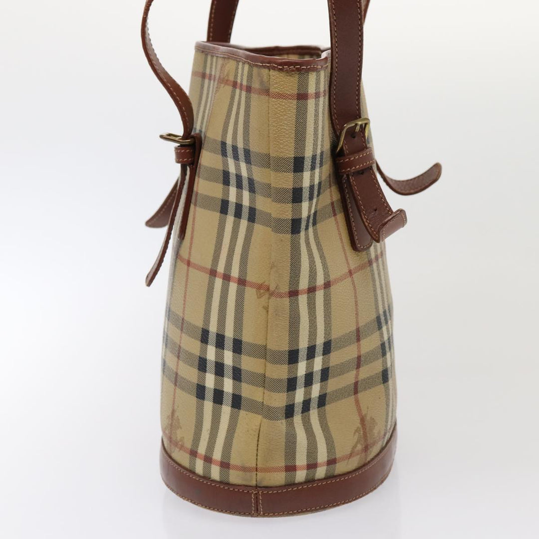 Burberry Nova Check Shoulder Bag PVC Leather Beige Auth bs16101
