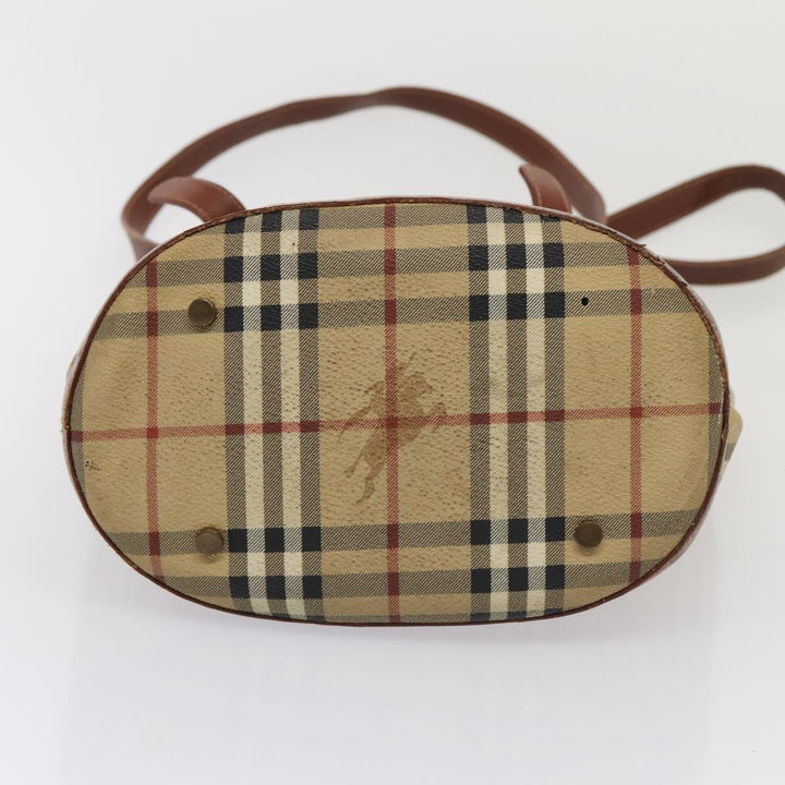 Burberry Nova Check Shoulder Bag PVC Leather Beige Auth bs16101