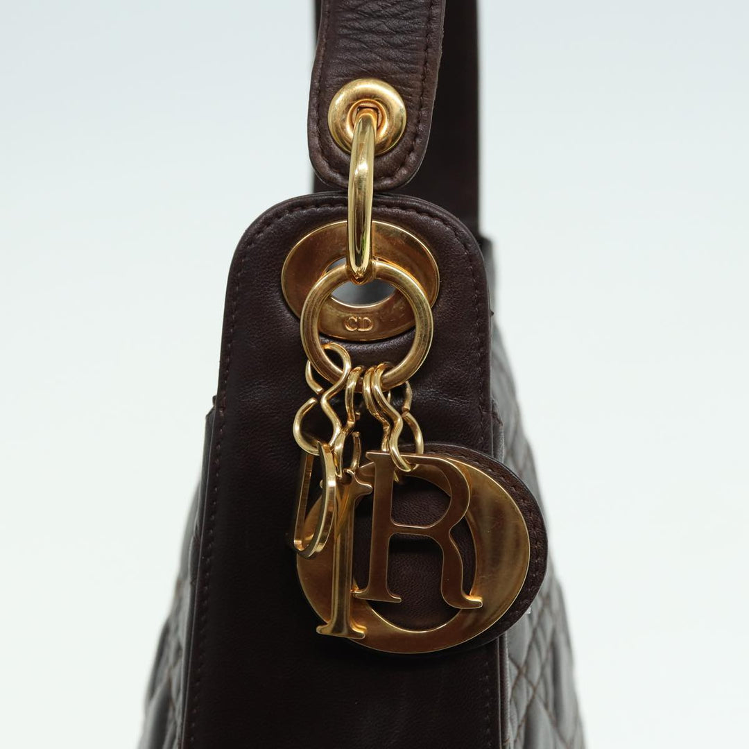 CHRISTIAN Top quality Dior Lady Top quality Dior Canage Shoulder Bag Lamb Skin Brown Auth bs16169