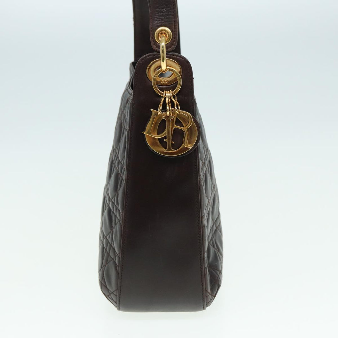 CHRISTIAN Top quality Dior Lady Top quality Dior Canage Shoulder Bag Lamb Skin Brown Auth bs16169