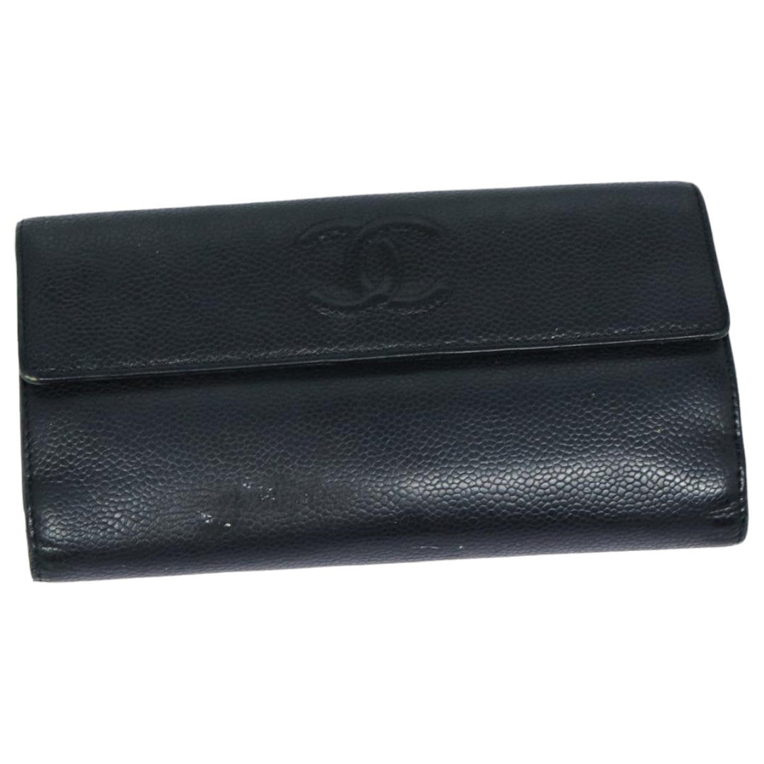 Chanel COCO Mark Wallet Caviar Skin Black CC Auth bs16186
