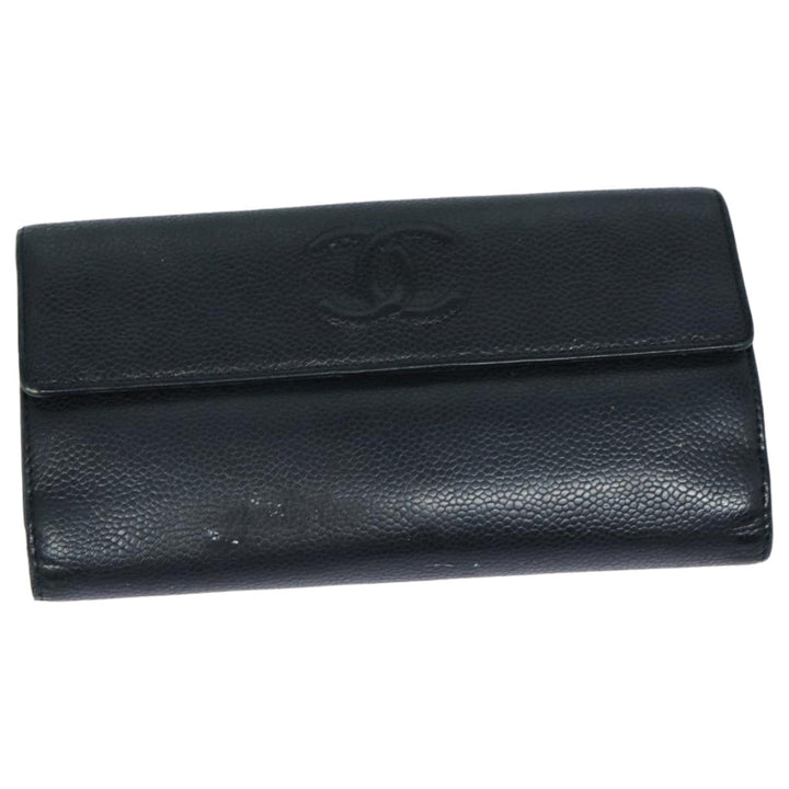 Chanel COCO Mark Wallet Caviar Skin Black CC Auth bs16186