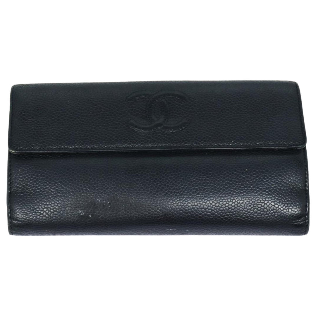 Chanel COCO Mark Wallet Caviar Skin Black CC Auth bs16186