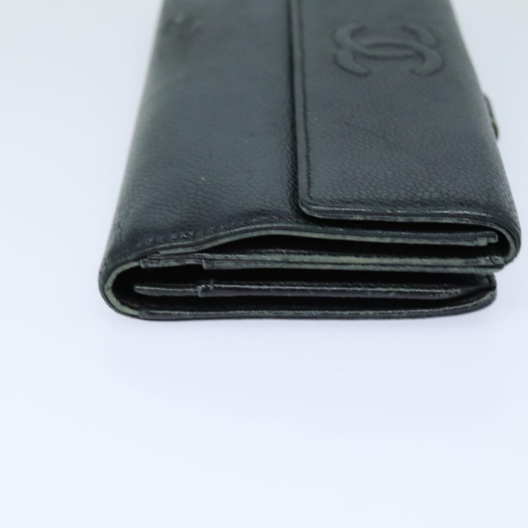 Chanel COCO Mark Wallet Caviar Skin Black CC Auth bs16186