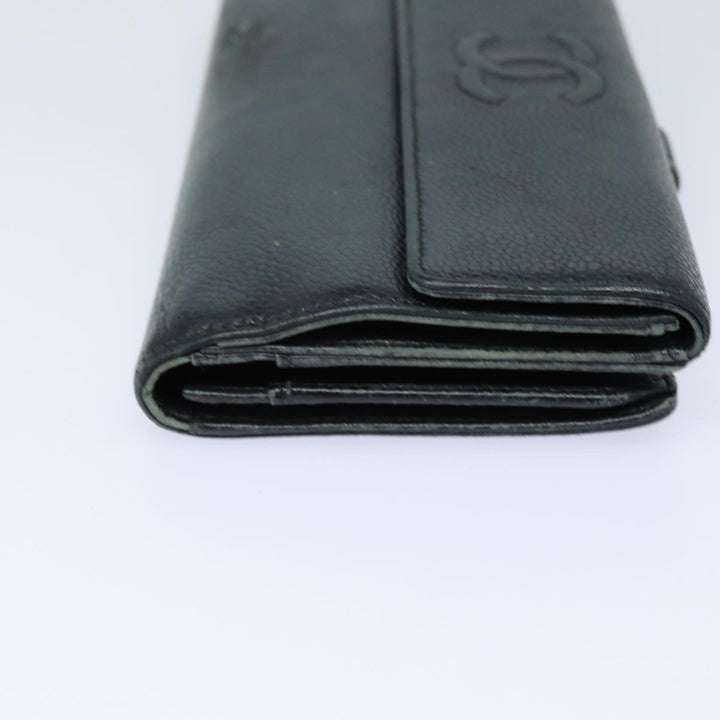Chanel COCO Mark Wallet Caviar Skin Black CC Auth bs16186