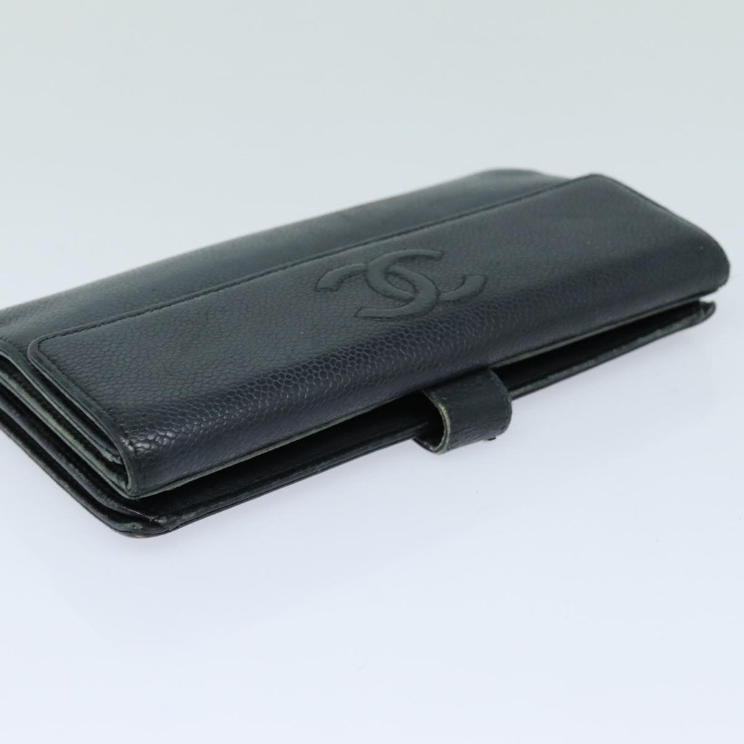Chanel COCO Mark Wallet Caviar Skin Black CC Auth bs16186