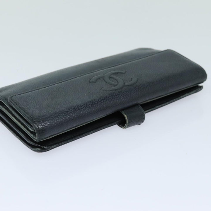 Chanel COCO Mark Wallet Caviar Skin Black CC Auth bs16186