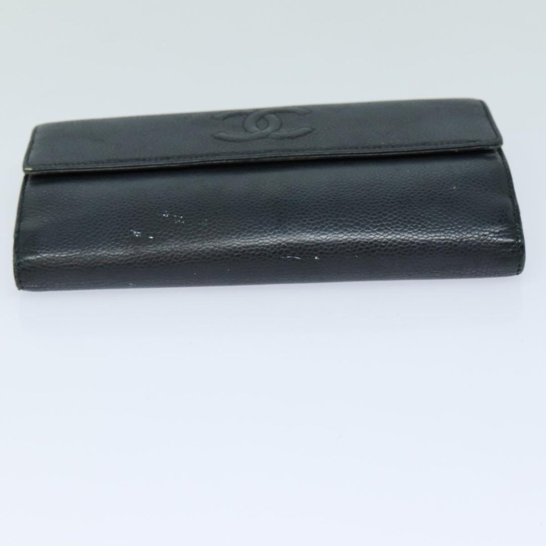 Chanel COCO Mark Wallet Caviar Skin Black CC Auth bs16186