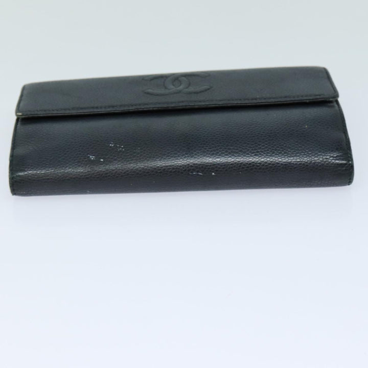 Chanel COCO Mark Wallet Caviar Skin Black CC Auth bs16186