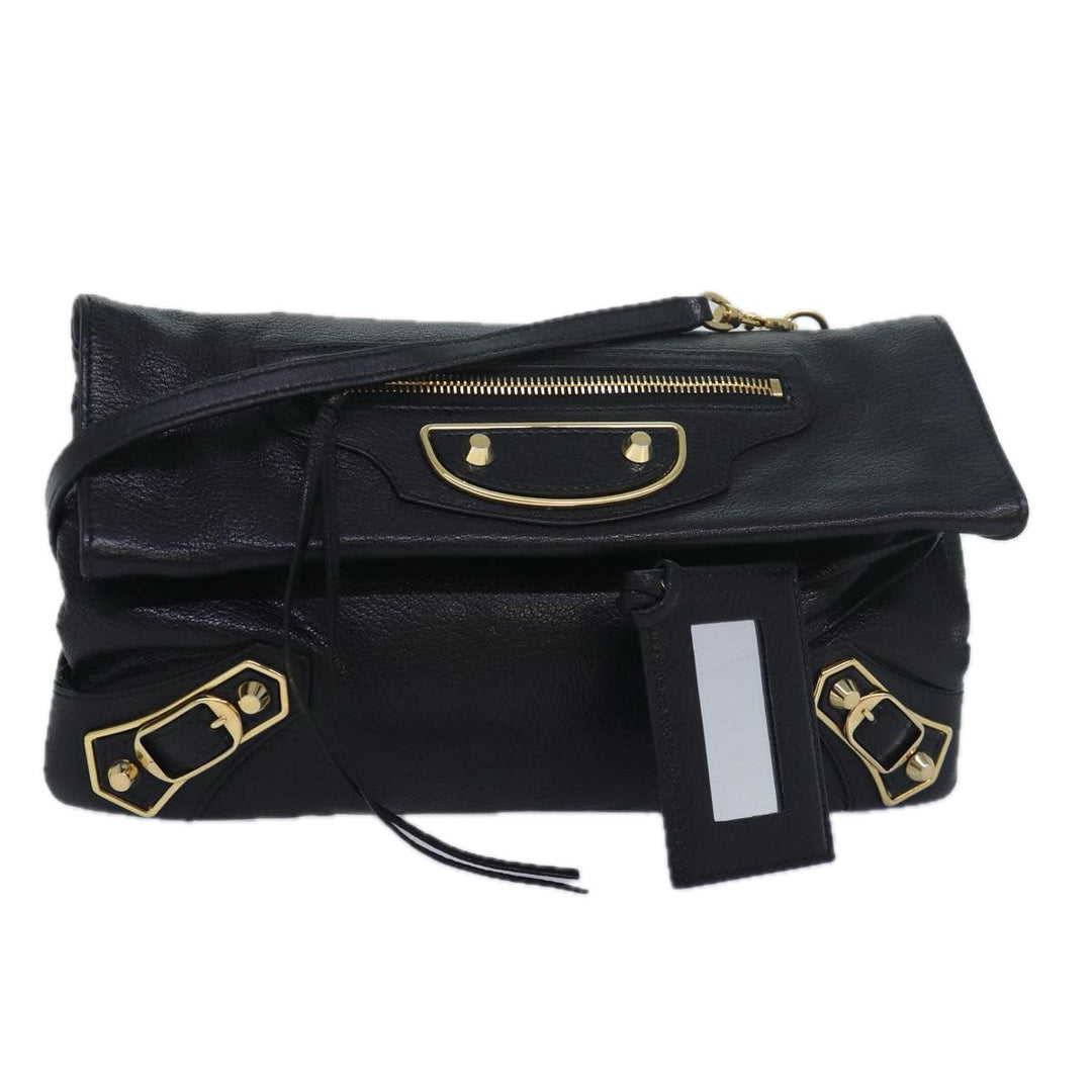 Top Quality Balenciaga Classic Metallic Envelope Bag Leather Black 438791 Auth bs16228