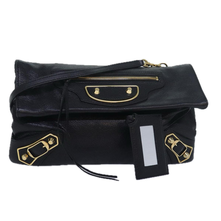 Top Quality Balenciaga Classic Metallic Envelope Bag Leather Black 438791 Auth bs16228