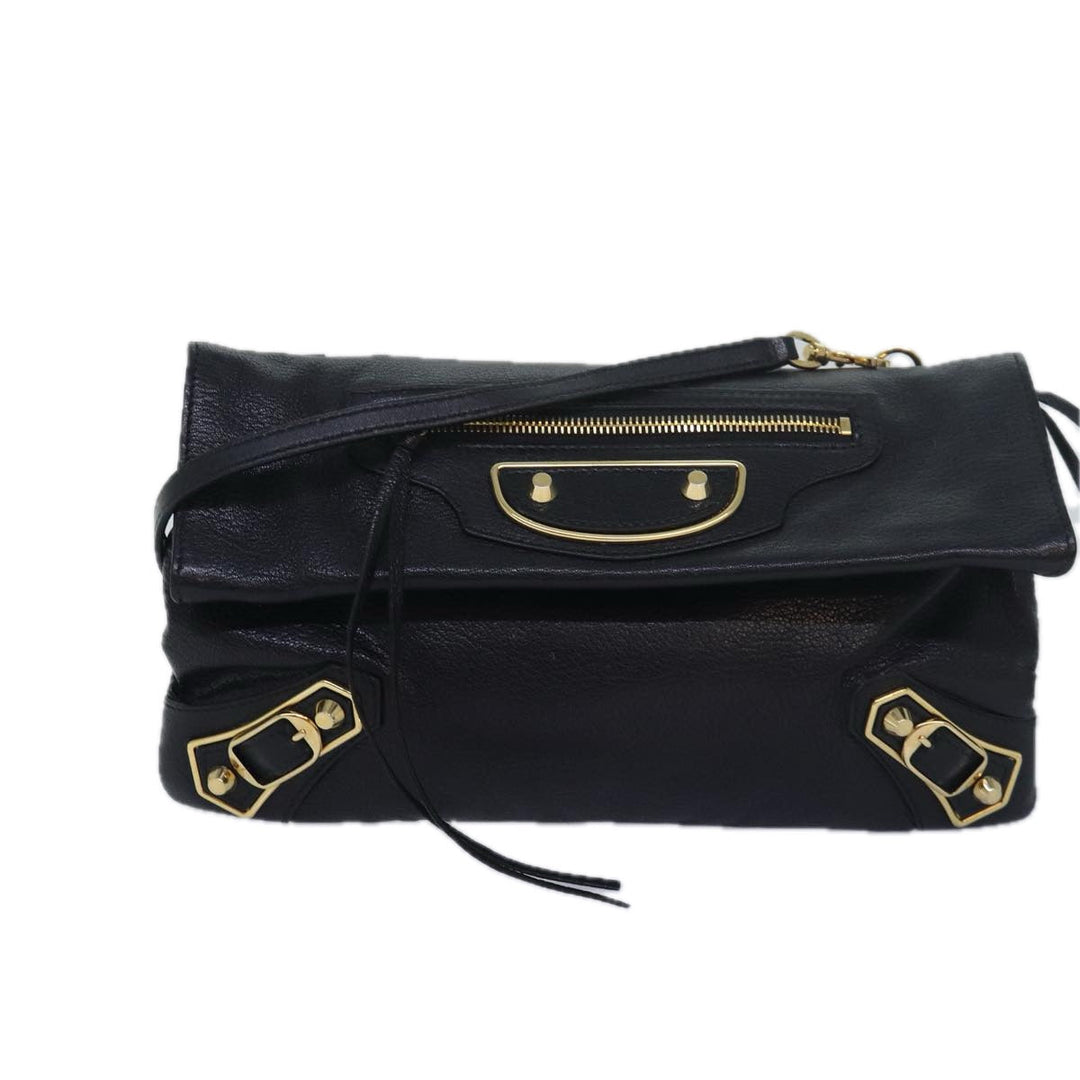 Top Quality Balenciaga Classic Metallic Envelope Bag Leather Black 438791 Auth bs16228