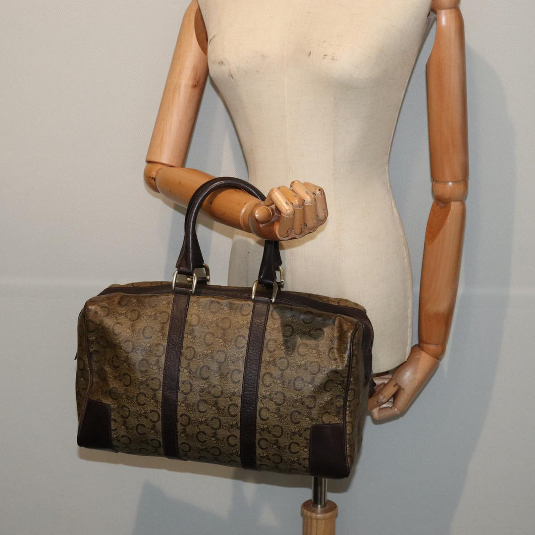 Celine C Macadam Canvas Boston Bag PVC Leather Brown Auth bs16232