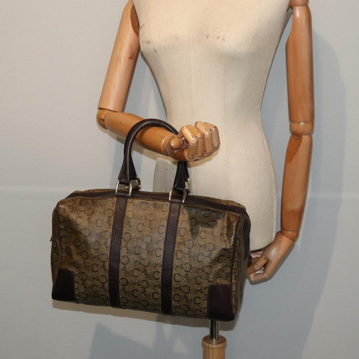 Celine C Macadam Canvas Boston Bag PVC Leather Brown Auth bs16232